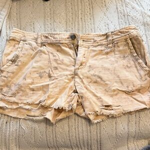 Free People Distressed Tan Jean Shorts